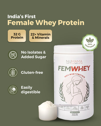 NuMama FemWhey Protein Powder for Women | 100% Whey protein | Zero Added Sugar | 22+ Vitamins and Minerals | 200g